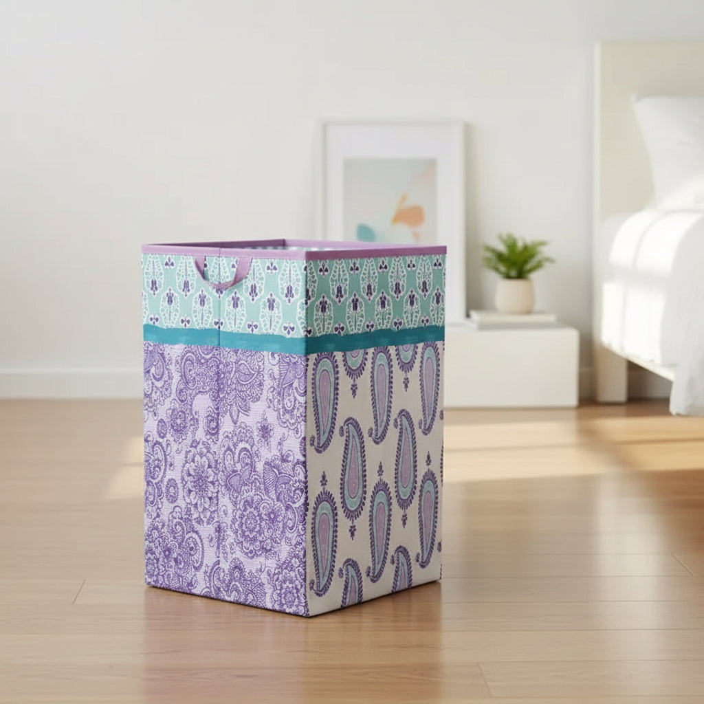 Bacati - Isabella Paisley Aqua/Lilac/Purple Collapsible Laundry Hamper