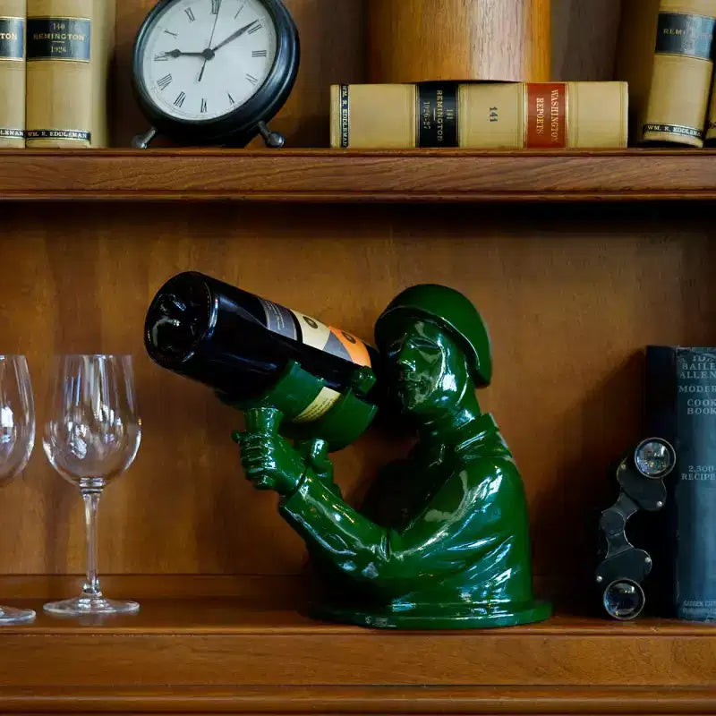 Green Army Man Wine Bottle Holder – Novelty Polyresin Soldier Wine Holder