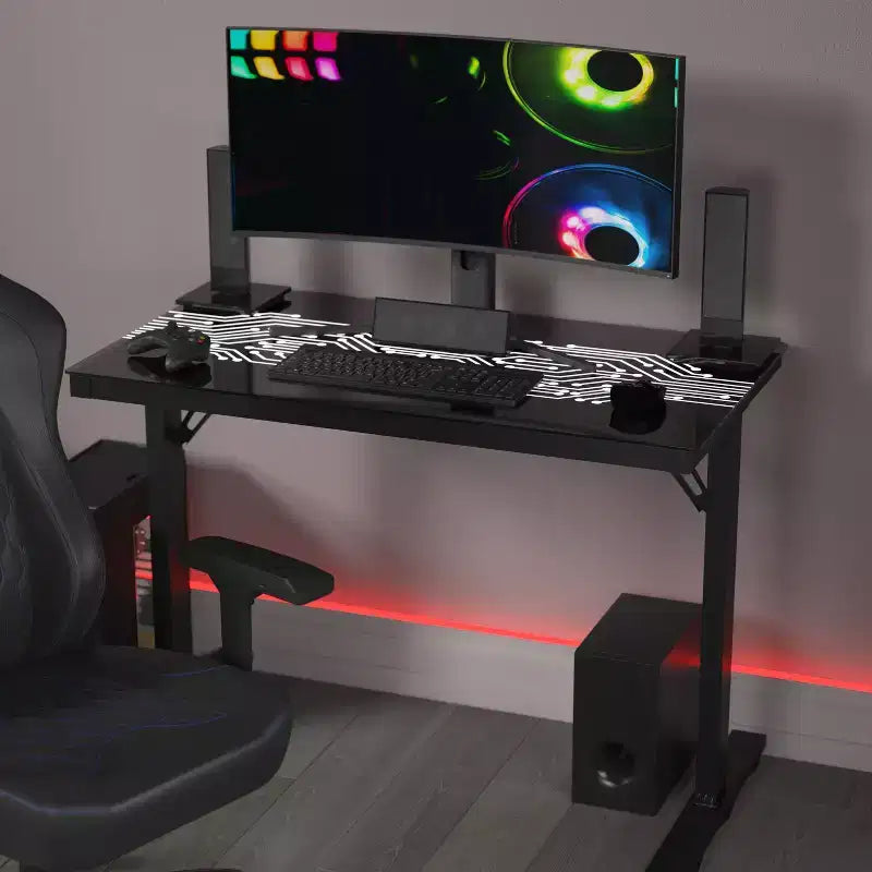 Circuit Board Inspired Color Changing LED Gaming Desk with Wired Remote