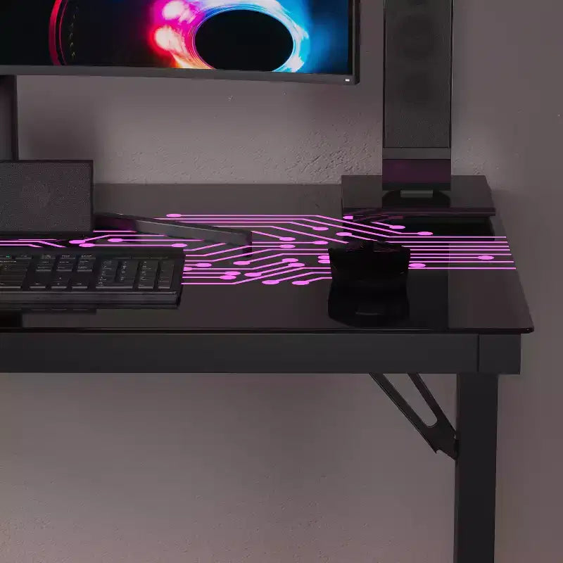 Circuit Board Inspired Color Changing LED Gaming Desk with Wired Remote