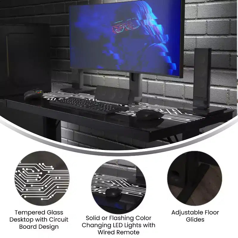 Circuit Board Inspired Color Changing LED Gaming Desk with Wired Remote