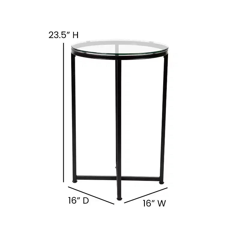 Table d'appoint de salon en verre avec piètement en métal entrecroisé