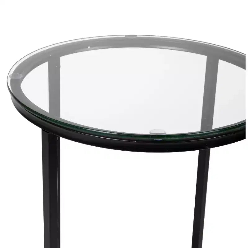 Table d'appoint de salon en verre avec piètement en métal entrecroisé