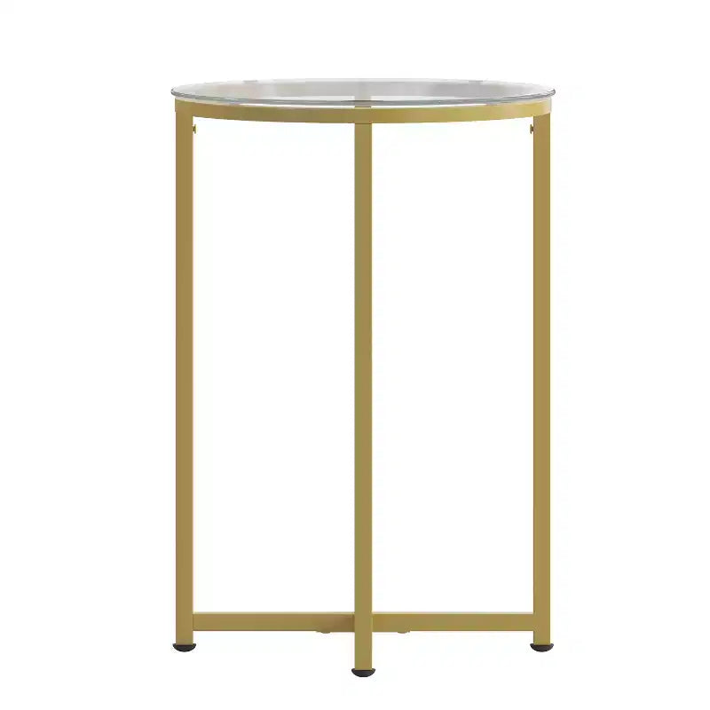 Glass Living Room End Table with Crisscross Metal Frame