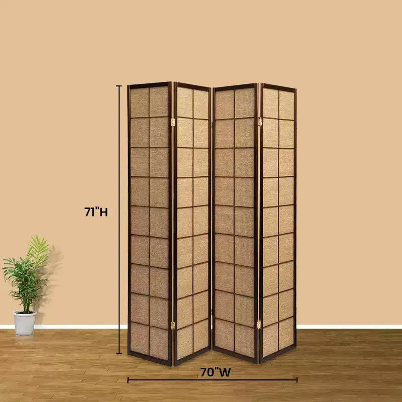 Room Divider Privacy Screen with Rattan Cane Webbing Insert