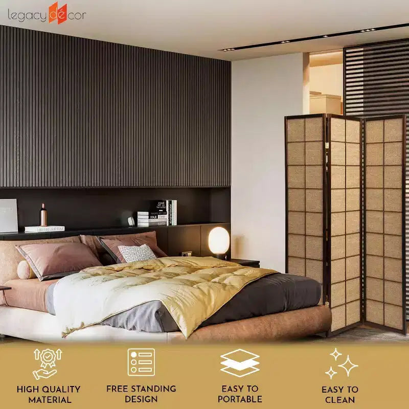 Room Divider Privacy Screen with Rattan Cane Webbing Insert