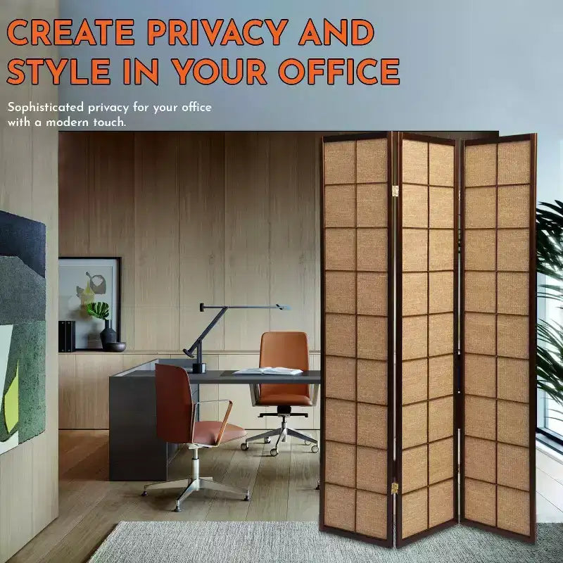 Room Divider Privacy Screen with Rattan Cane Webbing Insert