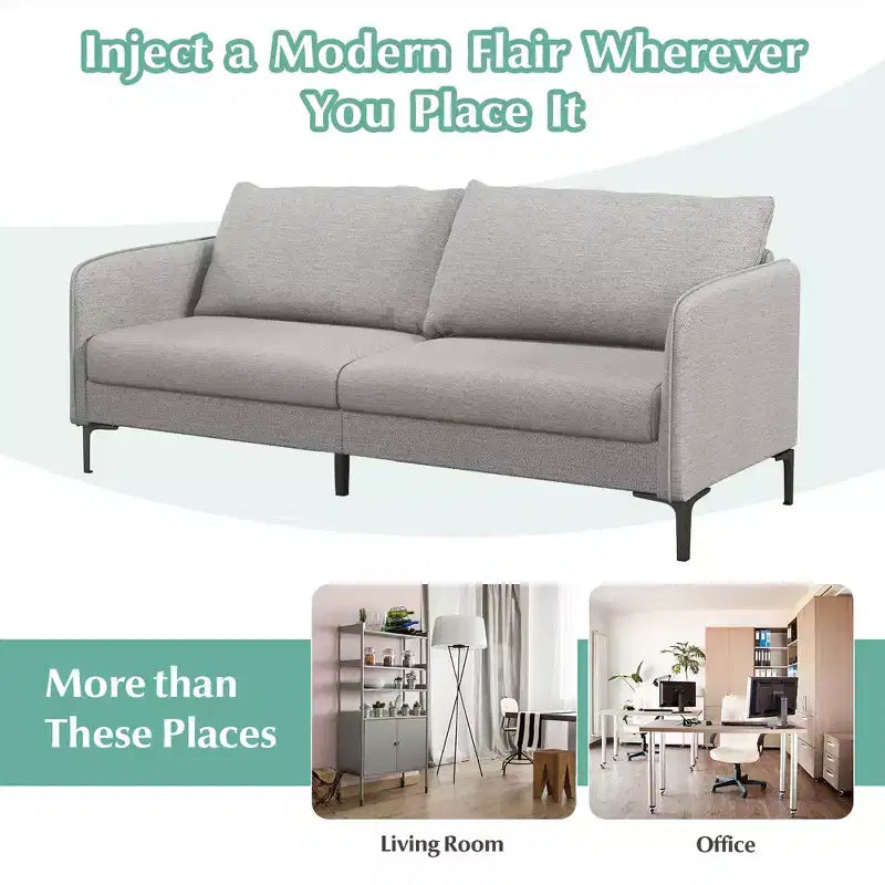 Causeuse canapé moderne de 76 pouces pour salon appartement dortoir avec pieds en métal gris