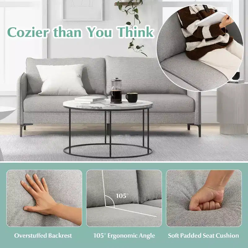 Causeuse canapé moderne de 76 pouces pour salon appartement dortoir avec pieds en métal gris