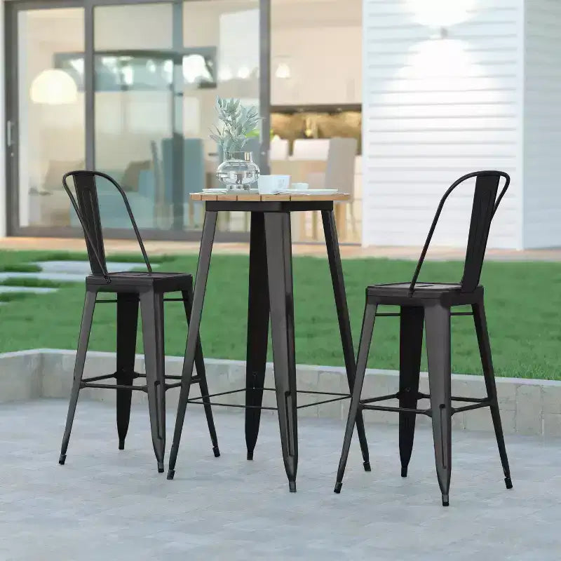 Table de bar d'intérieur/extérieur, plateau rond en polyrésine tout temps de 60 cm avec base en acier