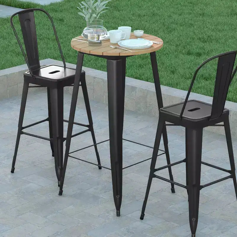 Table de bar d'intérieur/extérieur, plateau rond en polyrésine tout temps de 60 cm avec base en acier