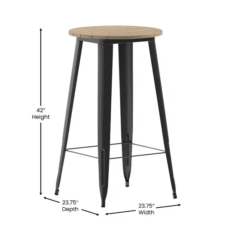Table de bar d'intérieur/extérieur, plateau rond en polyrésine tout temps de 60 cm avec base en acier