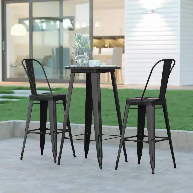 Table de bar d'intérieur/extérieur, plateau rond en polyrésine tout temps de 60 cm avec base en acier
