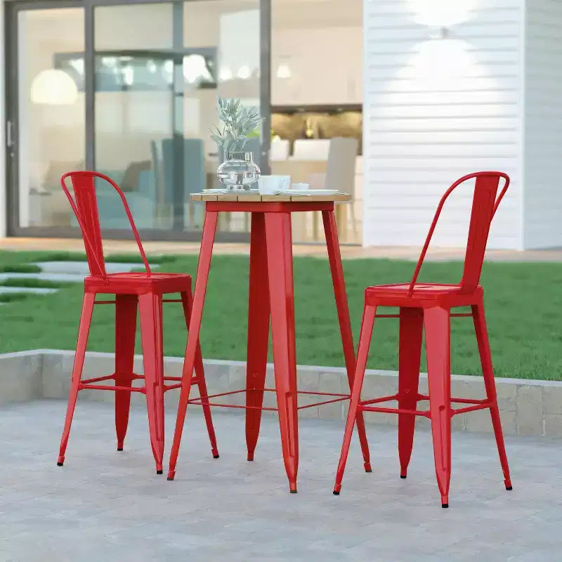 Table de bar d'intérieur/extérieur, plateau rond en polyrésine tout temps de 60 cm avec base en acier