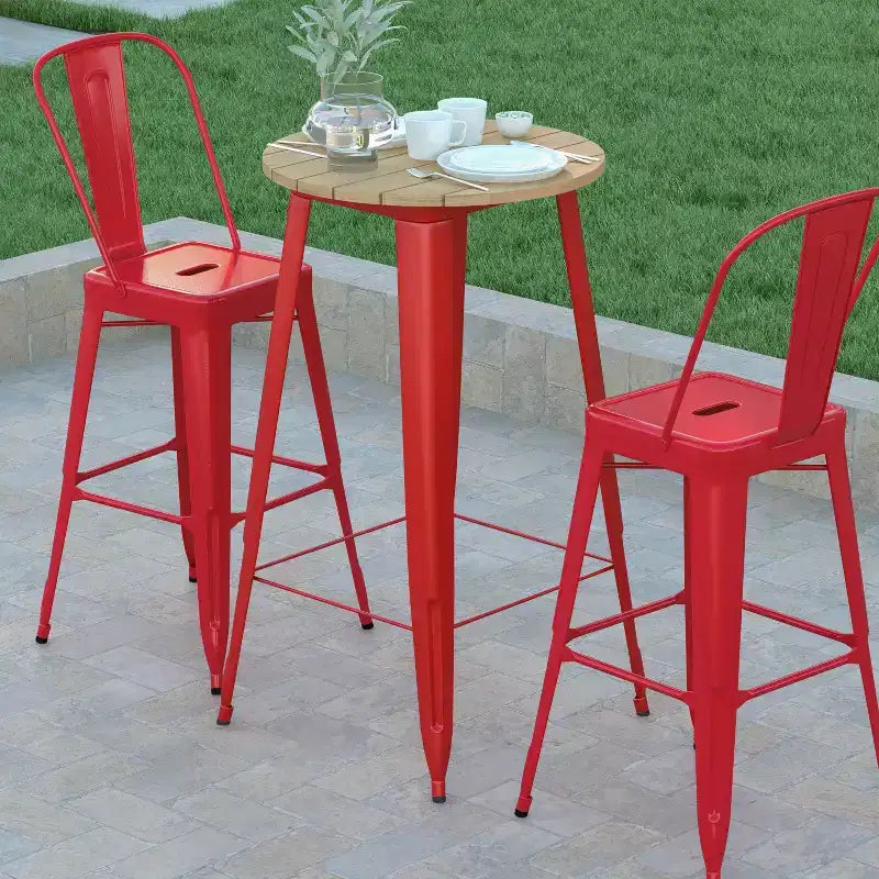 Table de bar d'intérieur/extérieur, plateau rond en polyrésine tout temps de 60 cm avec base en acier