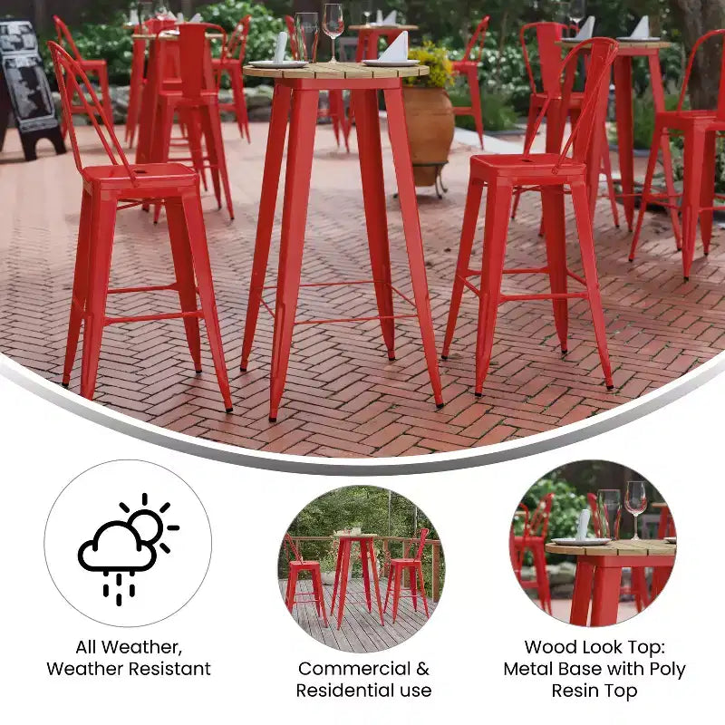 Table de bar d'intérieur/extérieur, plateau rond en polyrésine tout temps de 60 cm avec base en acier