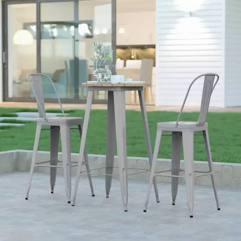 Table de bar d'intérieur/extérieur, plateau rond en polyrésine tout temps de 60 cm avec base en acier