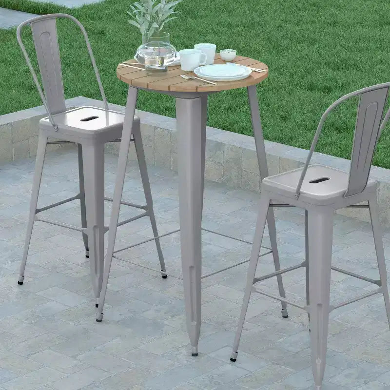 Table de bar d'intérieur/extérieur, plateau rond en polyrésine tout temps de 60 cm avec base en acier