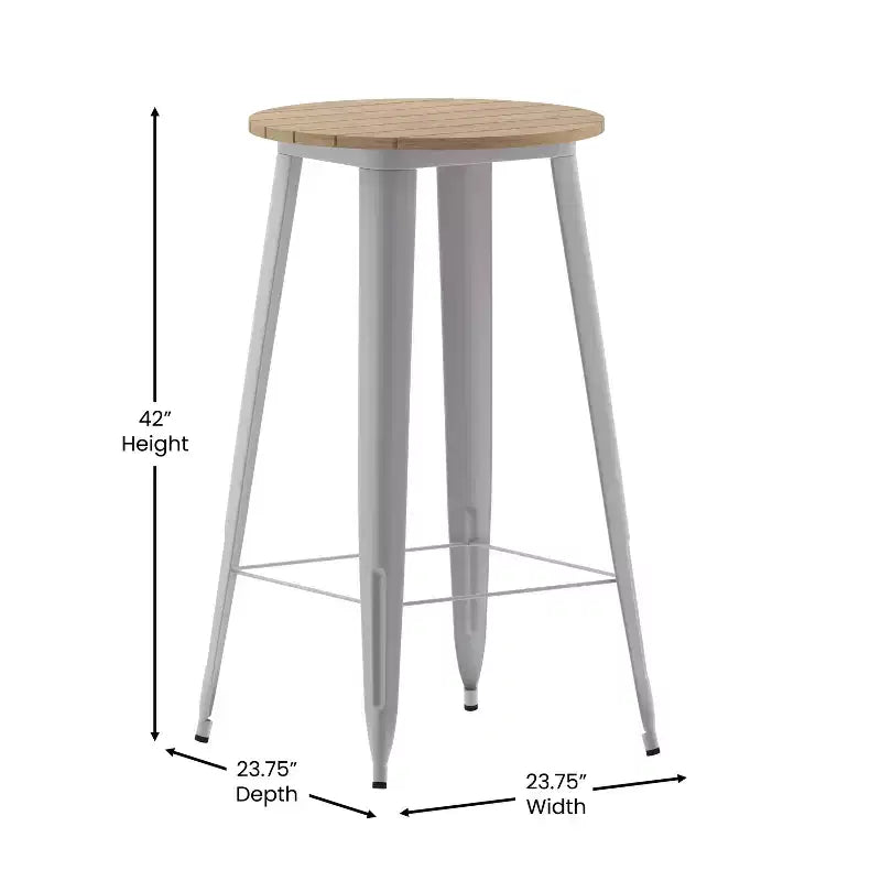 Table de bar d'intérieur/extérieur, plateau rond en polyrésine tout temps de 60 cm avec base en acier
