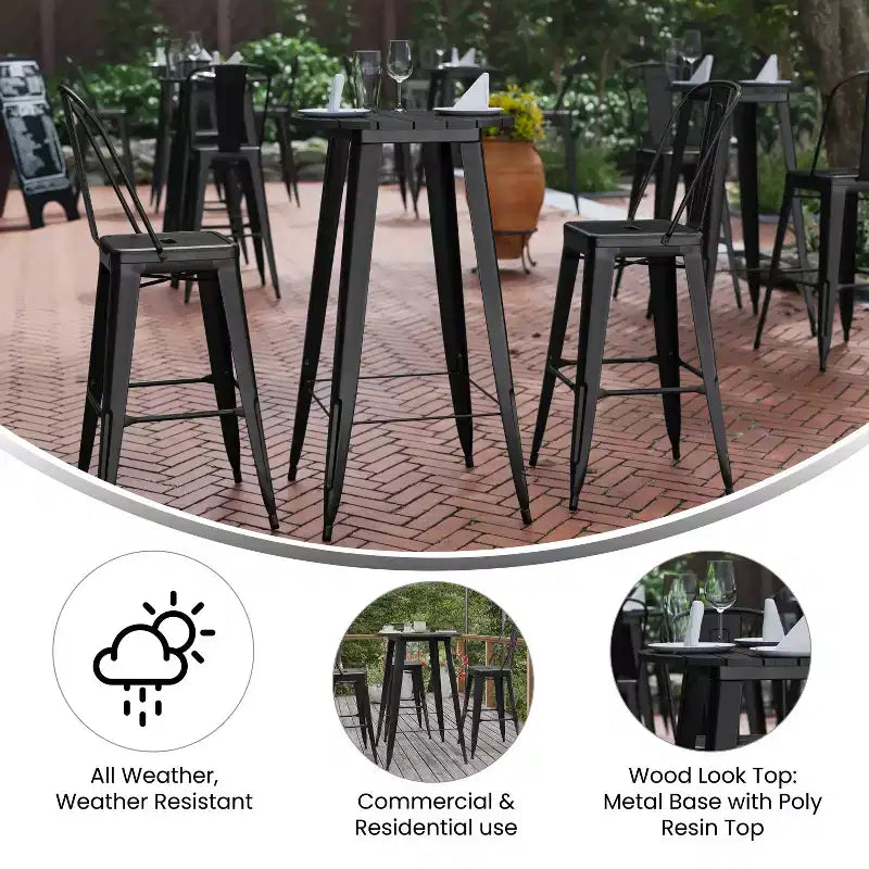 Table de bar d'intérieur/extérieur, plateau rond en polyrésine tout temps de 60 cm avec base en acier