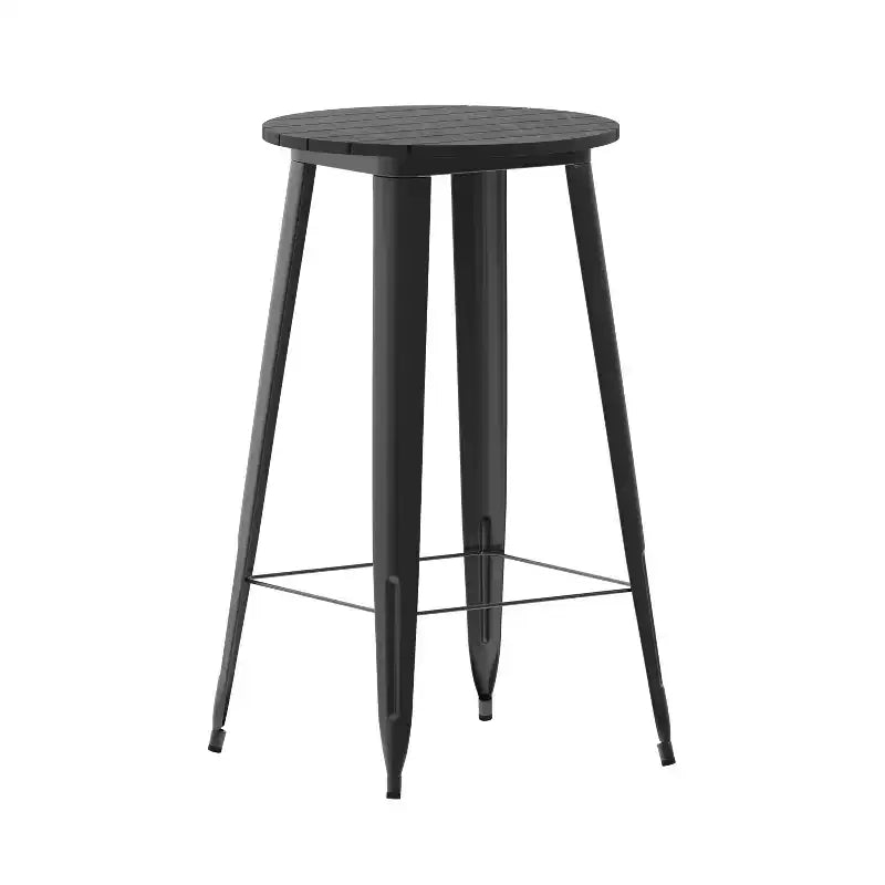 Emma and Oliver Indoor/Outdoor Bar Top Table, 23.75 Round All Weather Poly Resin Top with Steel base