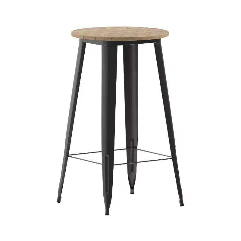 Indoor/Outdoor Bar Top Table, 23.75" Round All-Weather Poly Resin Top with Steel Base