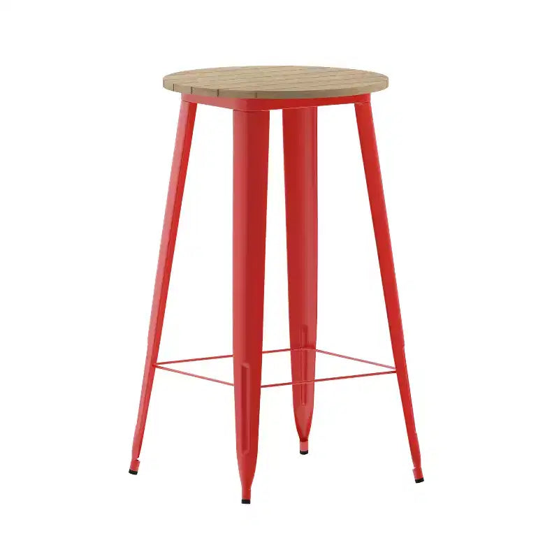 Indoor/Outdoor Bar Top Table, 23.75" Round All-Weather Poly Resin Top with Steel Base