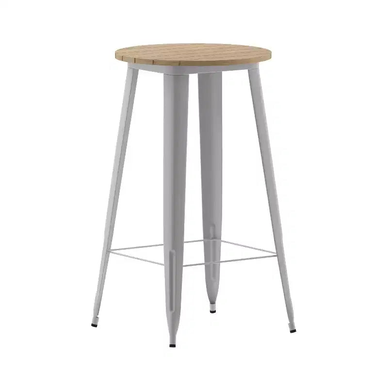 Indoor/Outdoor Bar Top Table, 23.75" Round All-Weather Poly Resin Top with Steel Base
