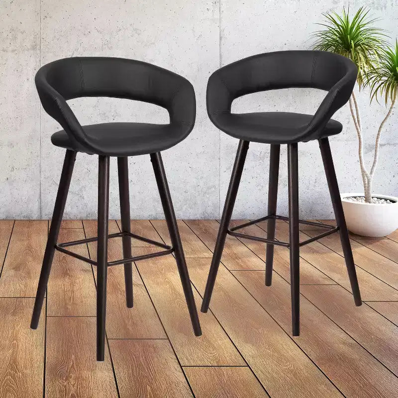 2 Pk. 29'' High Contemporary Vinyl Barstool with Cappuccino Wood Frame