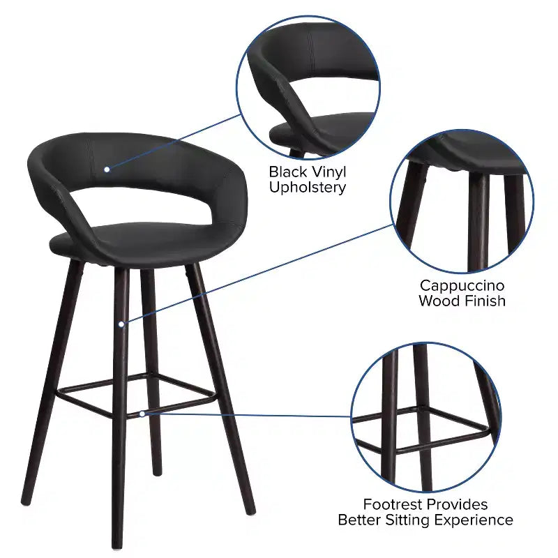 2 Pk. 29'' High Contemporary Vinyl Barstool with Cappuccino Wood Frame