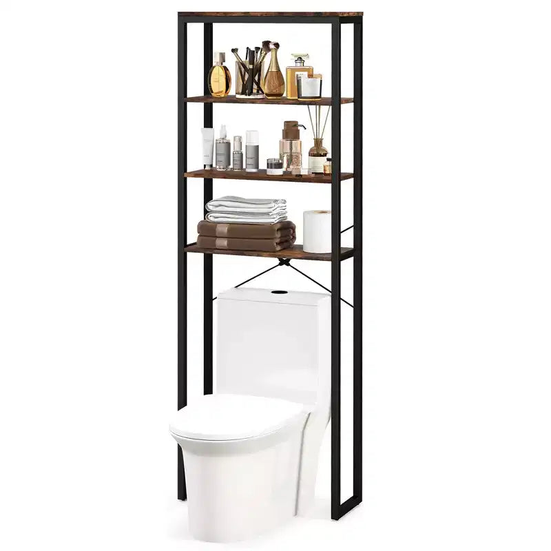 Étagère de rangement 4 niveaux au-dessus des toilettes Meuble de salle de bain autoportant Marron rustique