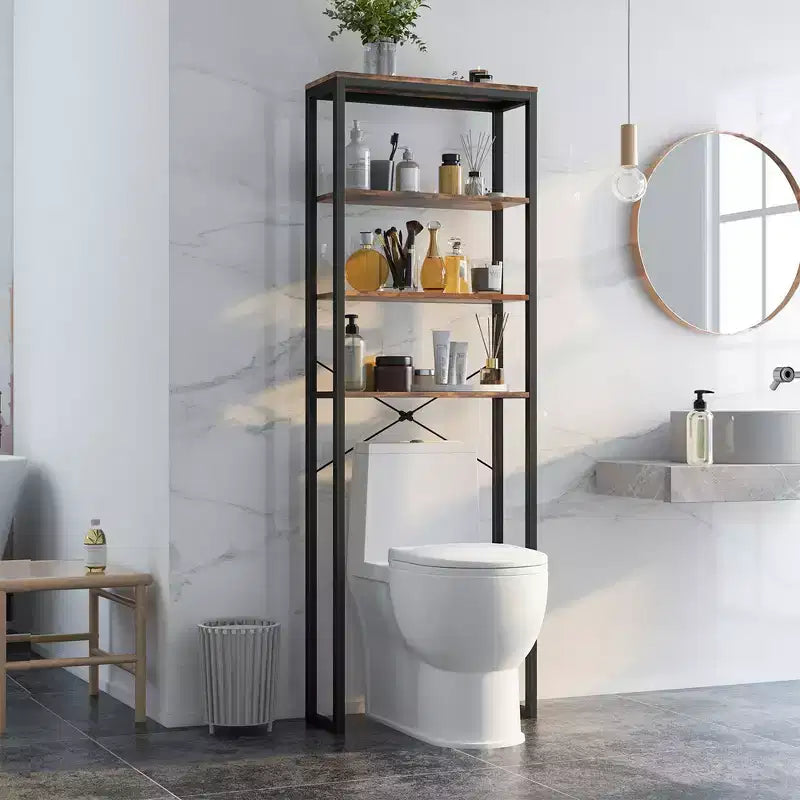 4-Tier Over the Toilet Storage Rack Freestanding Bathroom Organizer Rustic Brown