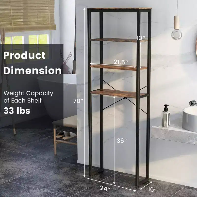 4-Tier Over the Toilet Storage Rack Freestanding Bathroom Organizer Rustic Brown
