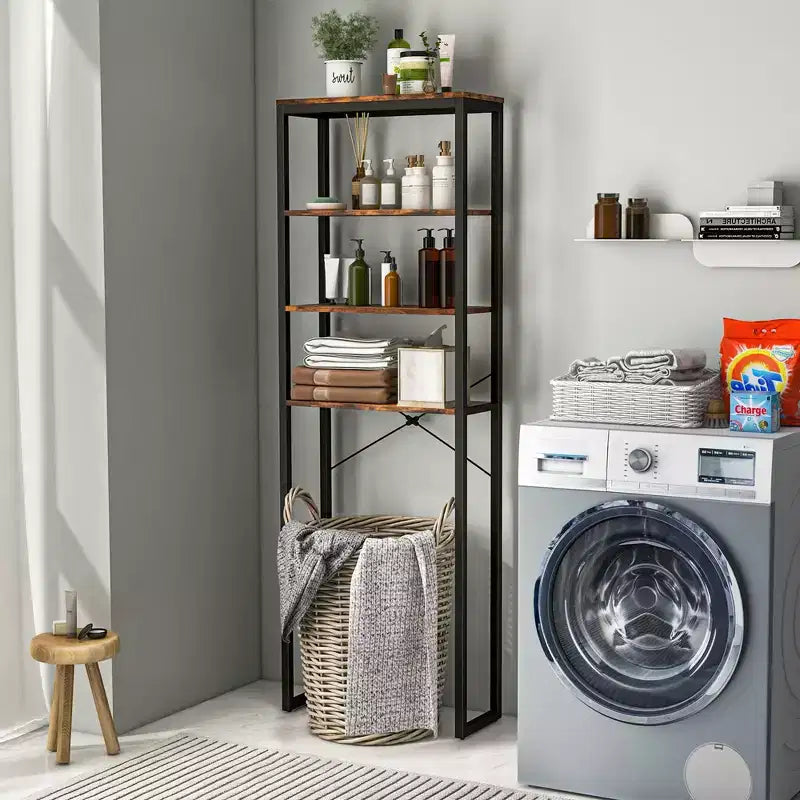 Étagère de rangement 4 niveaux au-dessus des toilettes Meuble de salle de bain autoportant Marron rustique