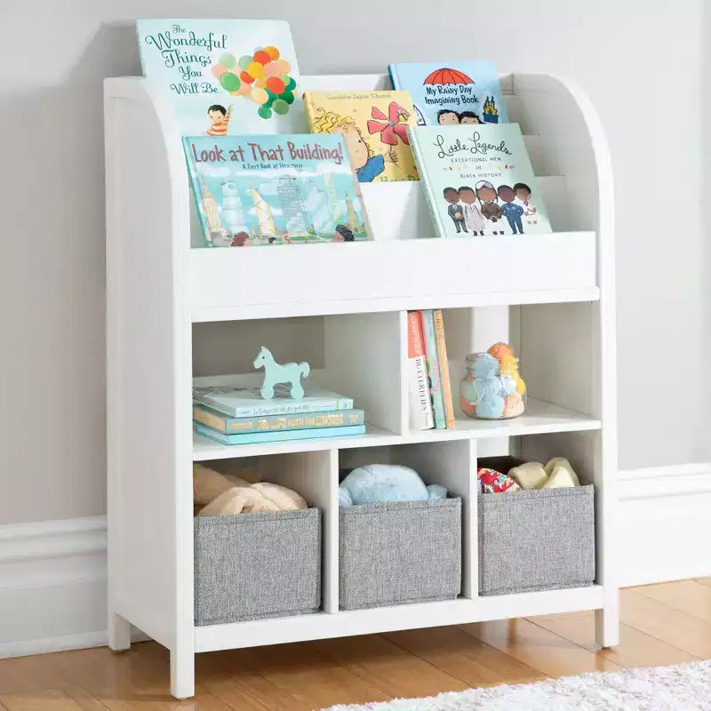 Martha Stewart Kids' Jr. Book and Bin Browser: Children's Bookshelf, Toy Storage with Book Display with Fabric Bins