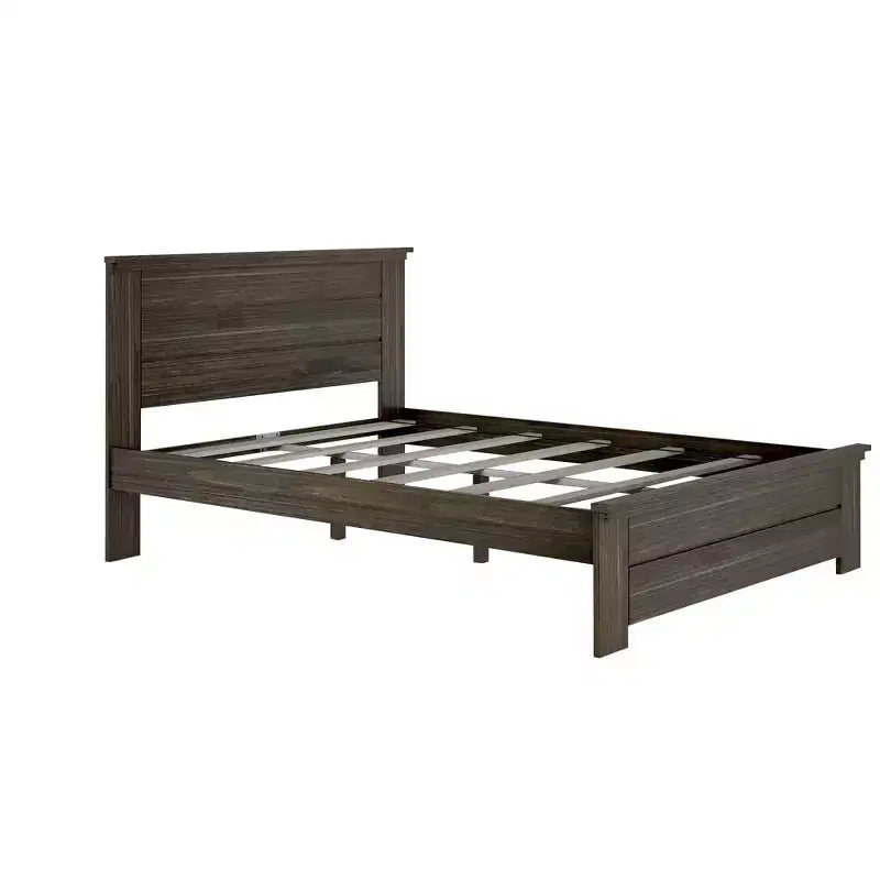 Farmhouse Queen Bed with Panel Headboard, Solid Wood Platform Bed