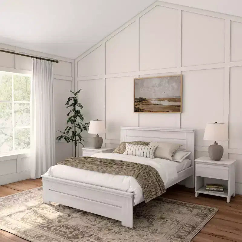 Plank+Beam Farmhouse Queen Bed with Panel Headboard, Solid Wood Platform Bed