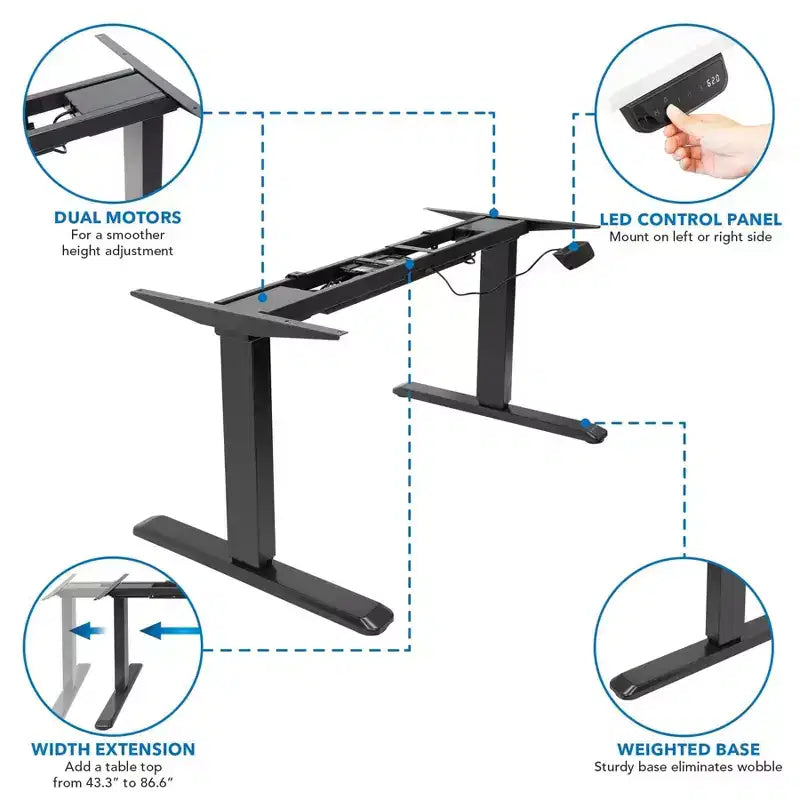 Dual Motor Electric Sit-Stand Desk with Tabletop - Black