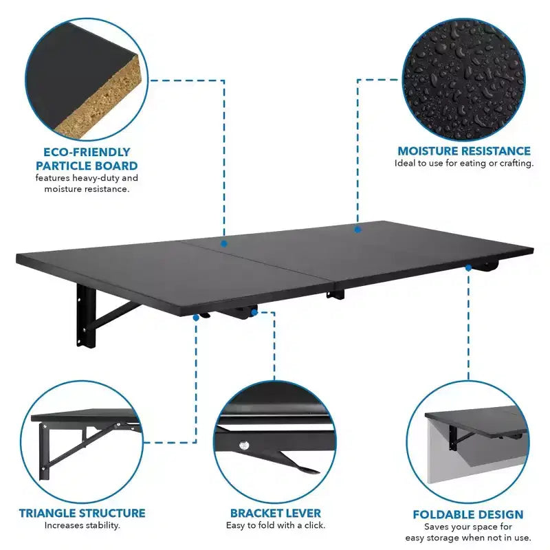 Heavy Duty Drop Down Wall Mounted Folding Table for Home Office, Laundry Room, Garage & Basement