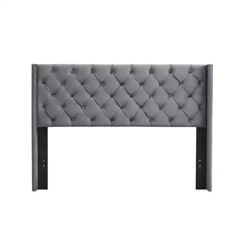 Lit plateforme capitonné en velours, grand lit, gris