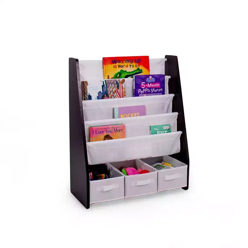 Étagère à livres 4 niveaux avec bac de rangement en tissu pour enfants