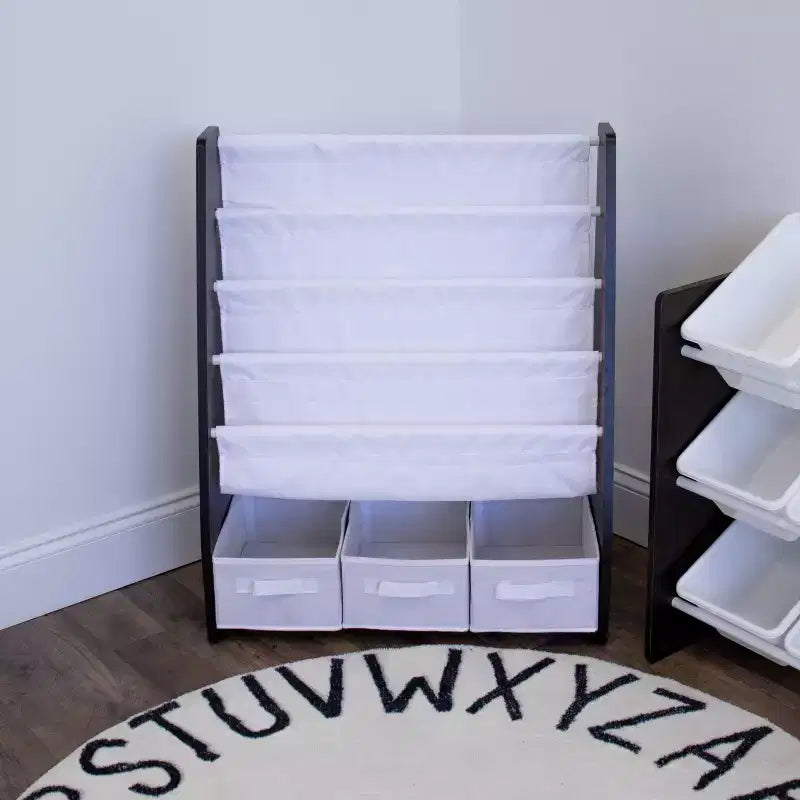 Étagère à livres 4 niveaux avec bac de rangement en tissu pour enfants
