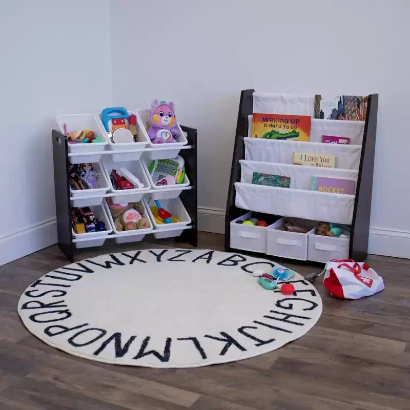 Étagère à livres 4 niveaux avec bac de rangement en tissu pour enfants