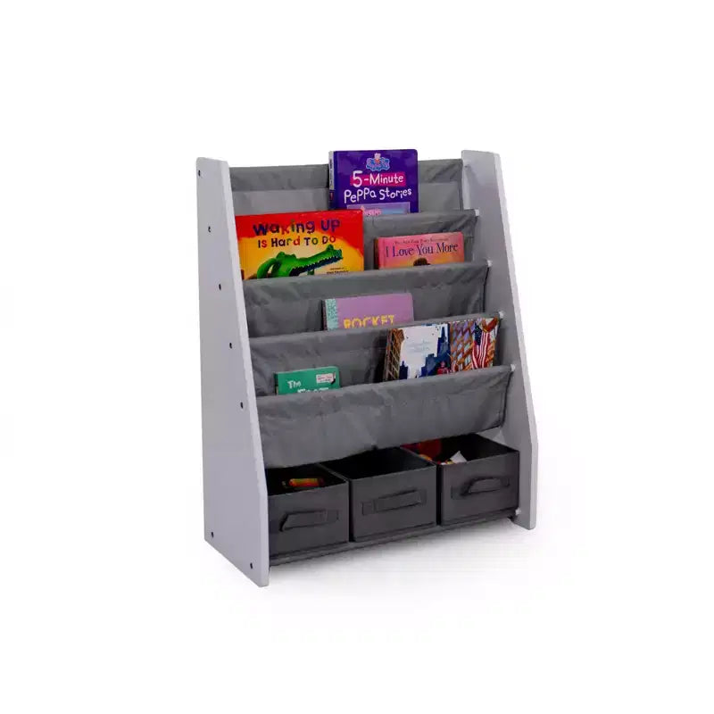Kids' Bookshelf 4-Tier Book Storage with Fabric Bin Organizer