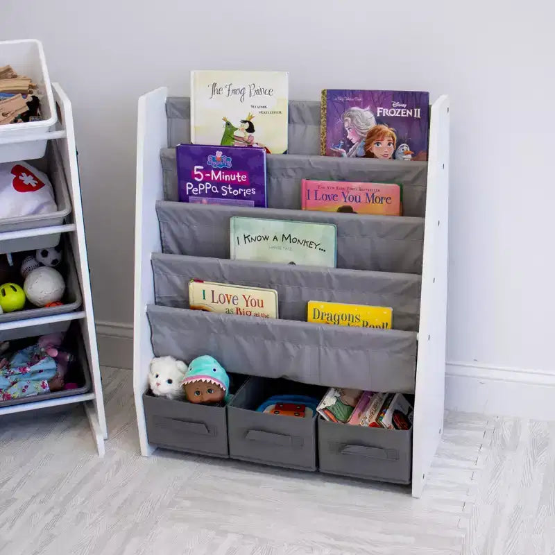 Kids' Bookshelf 4-Tier Book Storage with Fabric Bin Organizer
