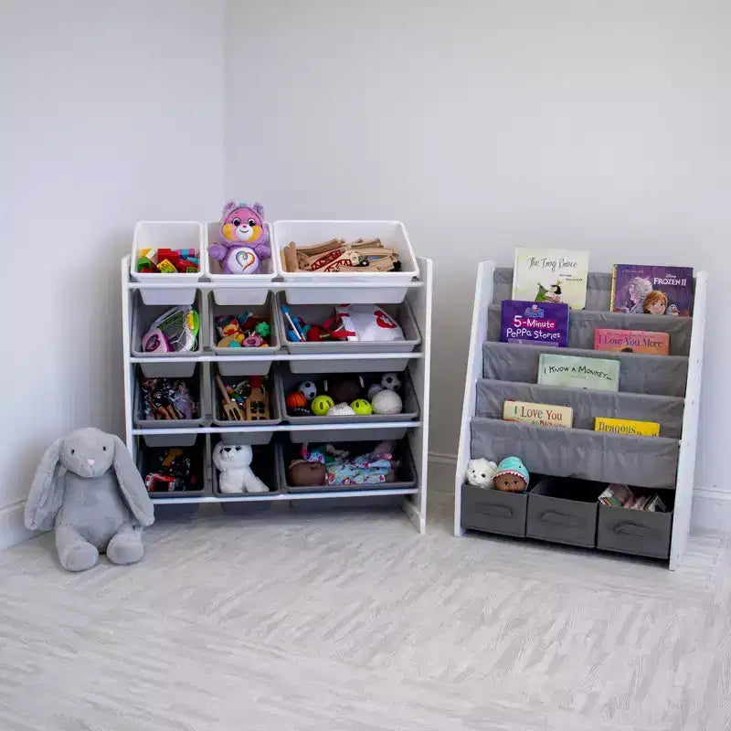Étagère à livres 4 niveaux avec bac de rangement en tissu pour enfants