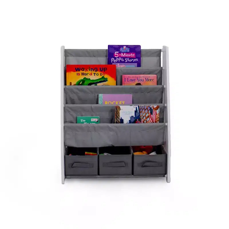 Kids' Bookshelf 4 Tier Book Storage and Fabric Bin Organizer - Humble Crew