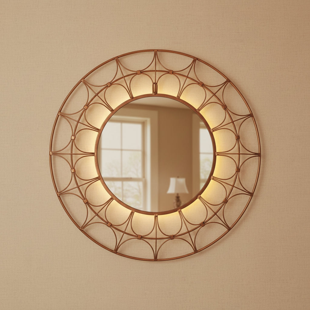 Miroir décoratif rond en métal, 28 de diamètre, Bronze