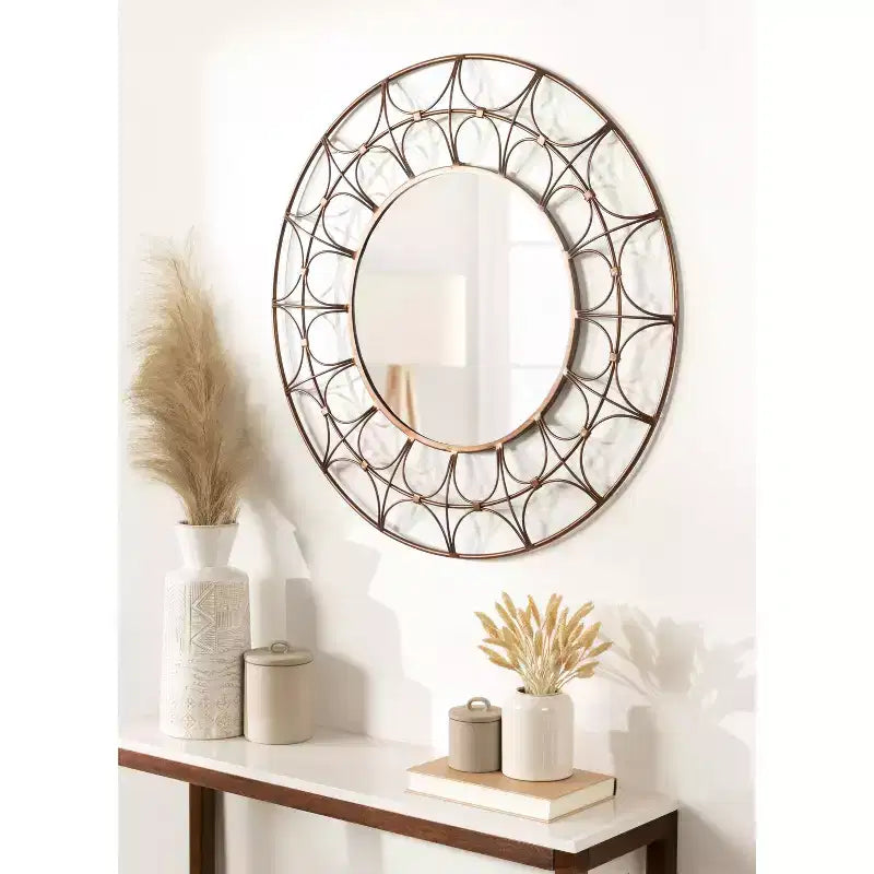Round Metal Decorative Mirror, 28 Diameter, Bronze