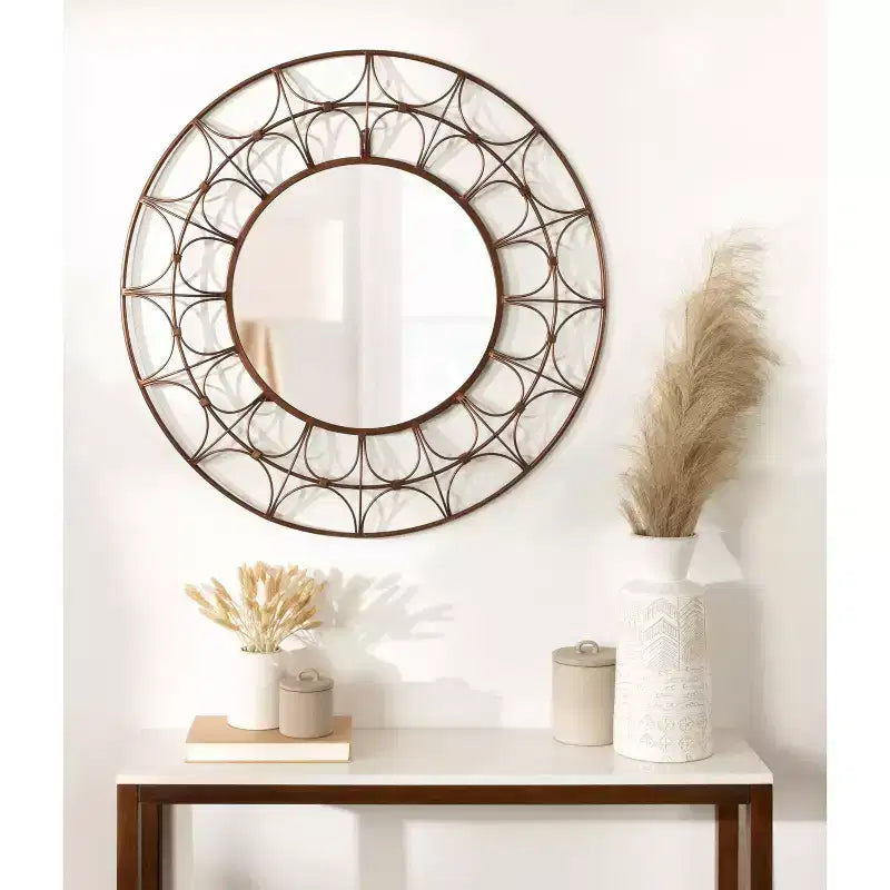 Miroir décoratif rond en métal, 28 de diamètre, Bronze
